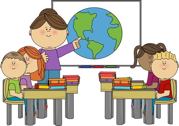 cartoon of teacher with kids