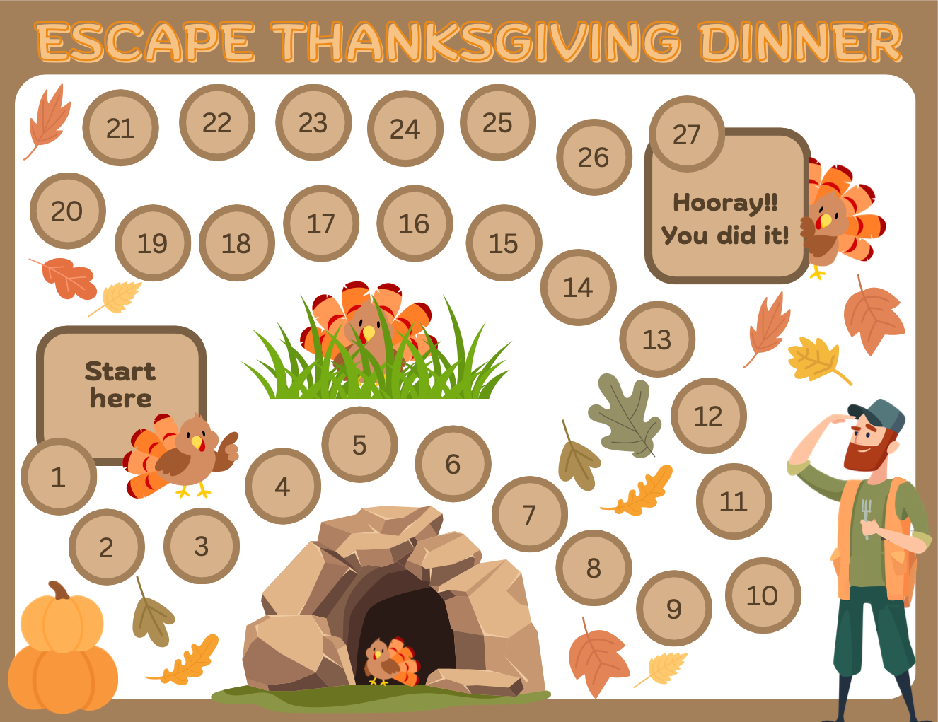 Thanksgiving Math Game with Addition, Subtraction, and Multiplication