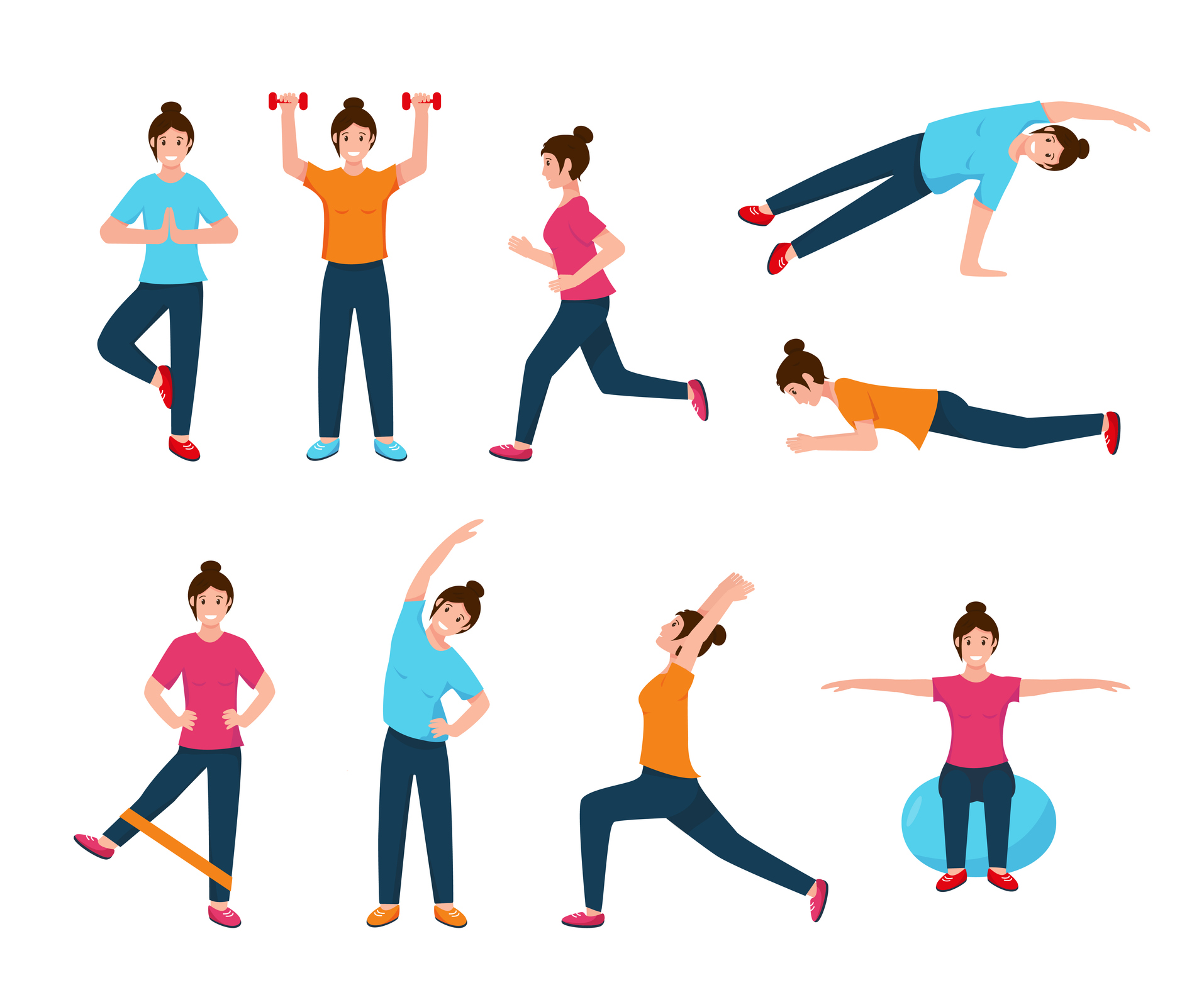 Young woman doing sport exercises. stock illustration