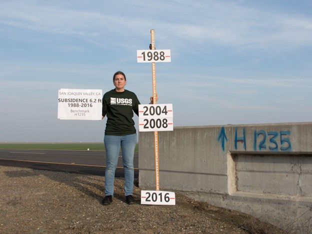 This is one of several benchmark locations used to help measure the largest recent subsidence in the area using repeat surveys. The exact maximum subsidence location is unknown; however, this benchmark has some of the larger magnitudes measured during the last five years.