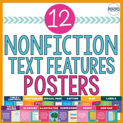 Nonfiction Text Features Posters - 12 Classroom Posters for Nonfiction Text Features