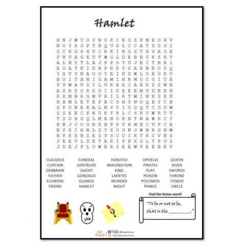 Wordsearch for Hamlet - William Shakespeare (30 words)