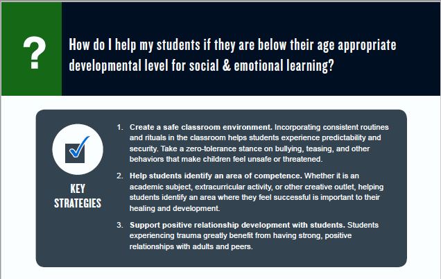 How to help students  below their age appropriate developmental level for social emotional learning