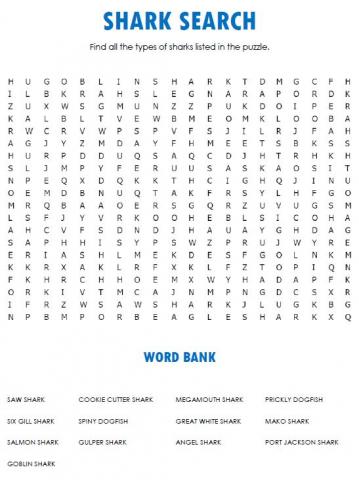 Shark Species: Word Search